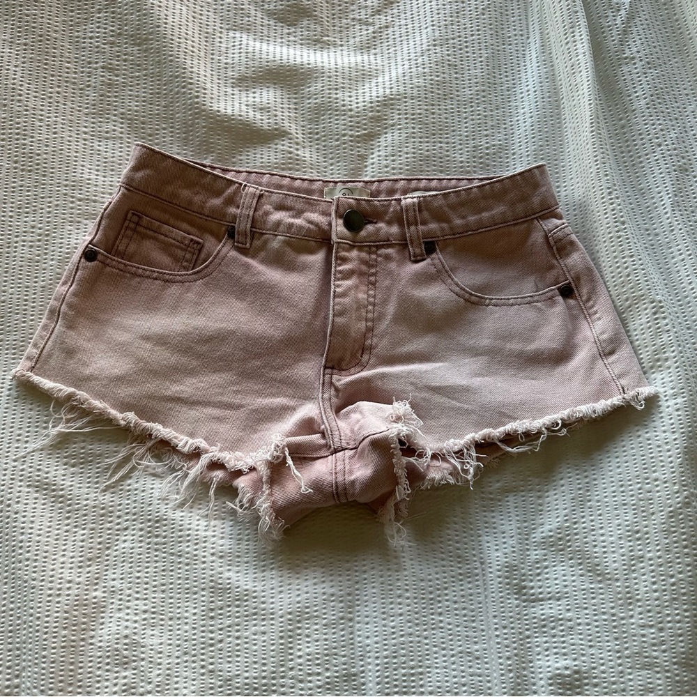 Frayed Hem Pink Denim Shorts